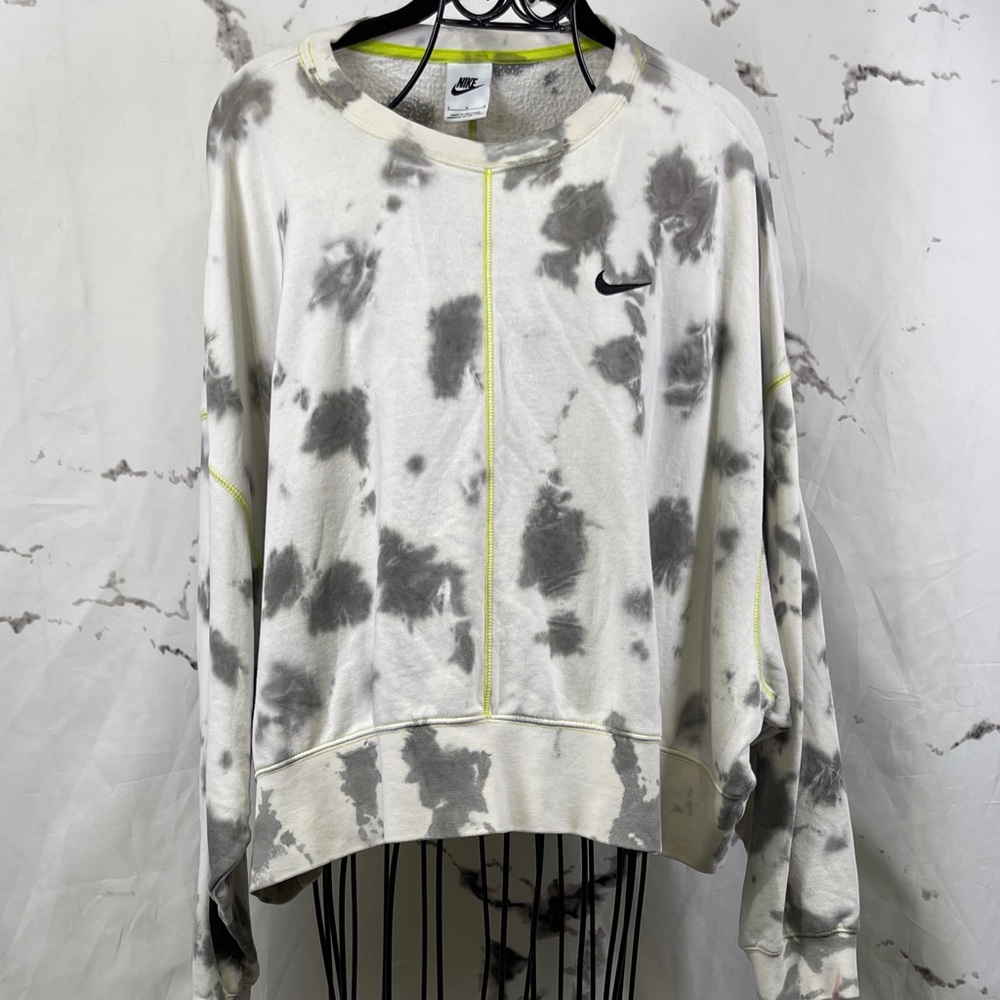 Nike Tie Dye Cropped Sweatshirt Oversize Crewneck Pullover Neon Accents